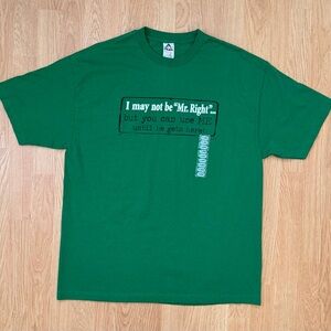 Men’s XL Funny Slogan T-Shirt Green ALS Style New With Sticker